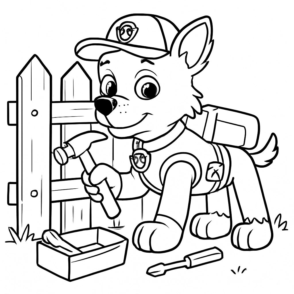 Paw Patrol's Rocky fixing a fence